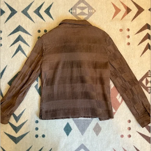 Toni Morgan Medium Chocolate Brown Jacket Button Down Pleated Collared Patterned - Picture 9 of 16